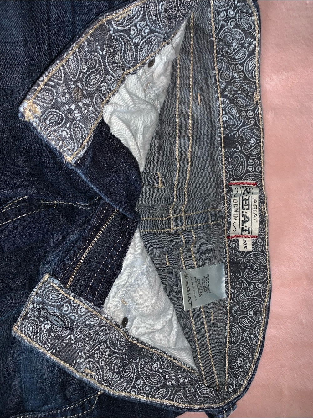 Ariat Dark Blue Jeans with Gray Paisley Trim